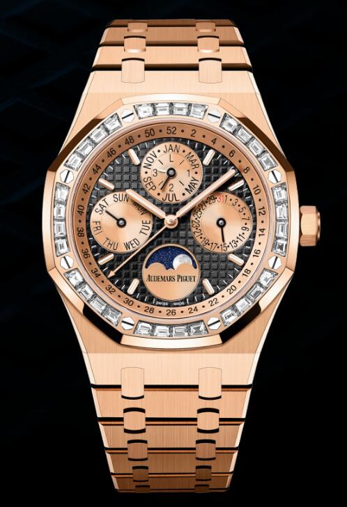 26614OR.ZZ.1220OR.01 Fake Audemars Piguet Royal Oak Perpetual Calendar 41 Pink Gold - Baguette Black watch